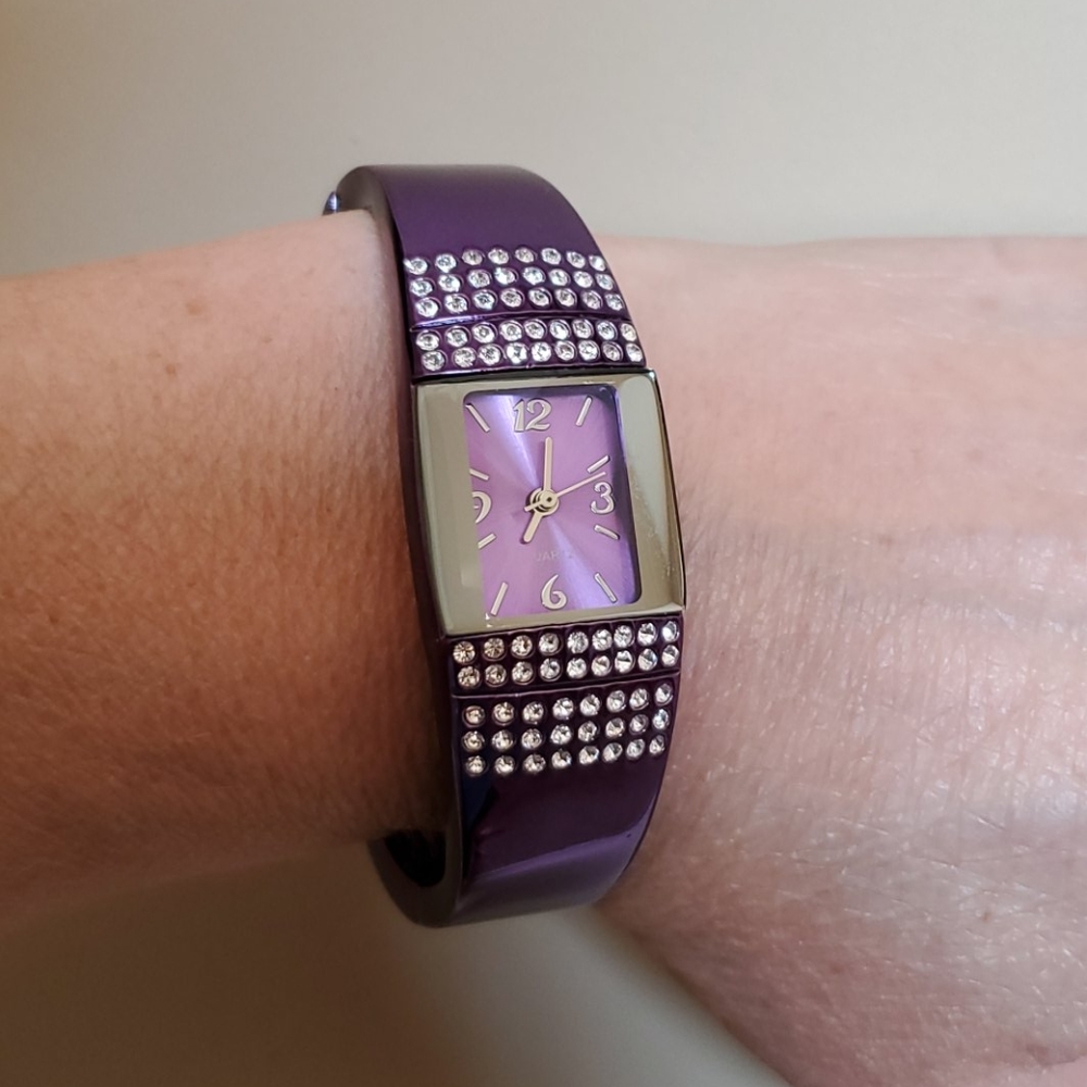 Purple Rhinestone Cuff Watch - Picture 3 of 5